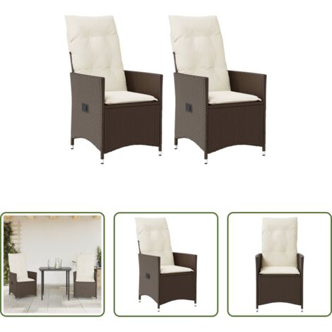 Sillas de jardín con cojines - Sillones reclinables jardín con cojines marrones 2 uds ratán PE