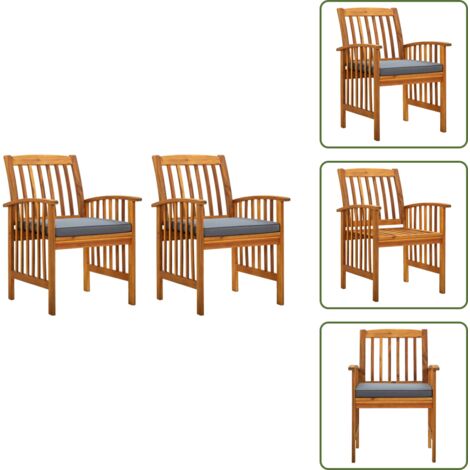 Sillas de jardín con cojines - vidaXL Sillas de comedor jardín 2 uds con cojines madera maciza acacia - Sillas de exterior