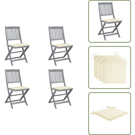 Sillas de jardín con cojines - vidaXL Sillas de jardín plegables 4 uds cojines madera maciza acacia - Sillas de madera