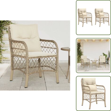 Sillas de jardín con cojines - vidaXL Sillones de jardín con cojines 2 uds ratán sintético beige - Sillas de jardín para exteriores