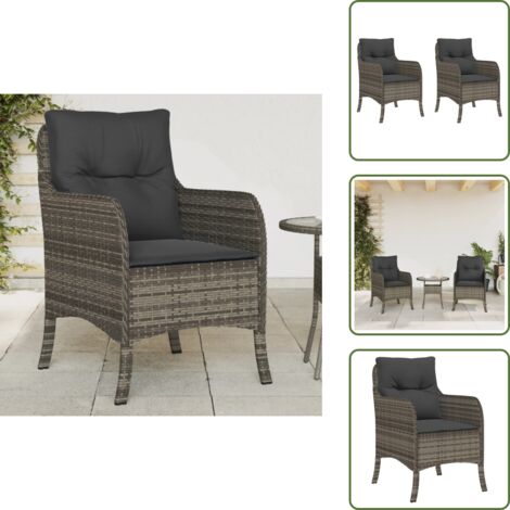 Sillas de jardín con cojines - vidaXL Sillones de jardín con cojines 2 uds ratán sintético gris - Sillas de jardín gris