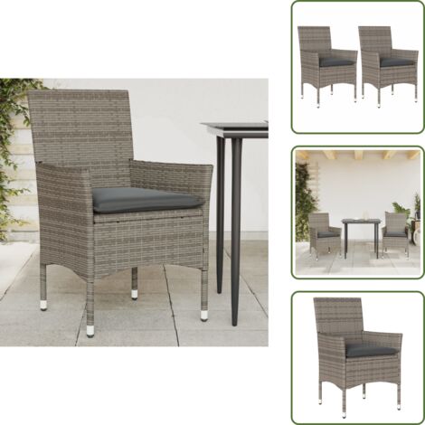 Sillas de jardín con cojines - vidaXL Sillones de jardín con cojines 2 uds ratán sintético gris - Sillas de jardín para exteriores