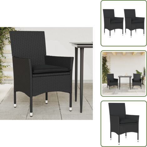 Sillas de jardín con cojines - vidaXL Sillones de jardín con cojines 2 uds ratán sintético negro - Sillas de jardín negras