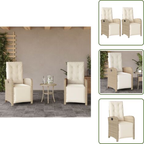 Sillas de jardín con funda desenfundable - vidaXL Sillones reclinables jardín con reposapiés 2 uds ratán PE beige - Sillas de jardín de ratán sintético