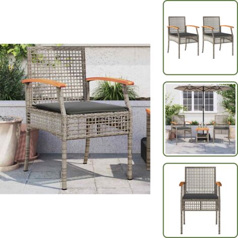 Sillas de jardín con funda impermeable - vidaXL Sillas de jardín con cojín 2 uds ratán PE gris y madera acacia - Sillas de jardín con estructura de acero