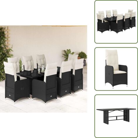 Sillas de jardín con reposapiés - vidaXL Set de mesa y sillas de jardín 9 pzas y cojines ratán PE negro - Mesa de jardín