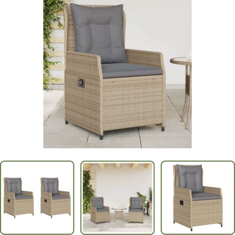Sillas de jardín con respaldo ajustable -  Sillones reclinables de jardín 2 uds ratán sintético beige