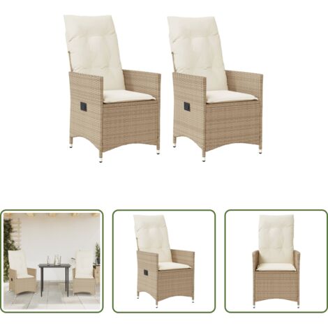 Sillas de jardín con respaldo ajustable -  Sillones reclinables de jardín con cojines beige 2 uds ratán PE