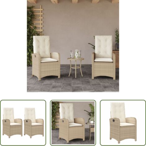 Sillas de jardín con respaldo ajustable -  Sillones reclinables de jardín con cojines beige 2 uds ratán PE