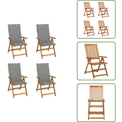 Sillas de jardín con respaldo ajustable - vidaXL Sillas de jardín reclinables 4 uds madera maciza acacia cojines - Sillas de jardín para exteriores
