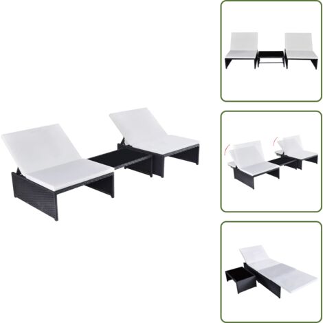 Sillas de jardín con respaldo ajustable - vidaXL Sillas de jardín reclinables con mesa 2 uds ratán PE negro - Sillas de jardín con cojines