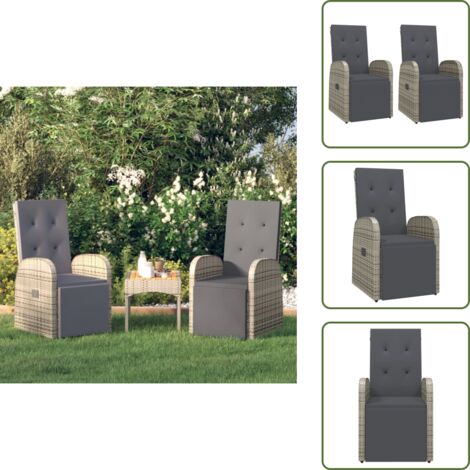 Sillas de jardín con respaldo ajustable - vidaXL Sillones de jardín reclinables con cojines 2 uds ratán PE gris - Sillas de jardín para terraza