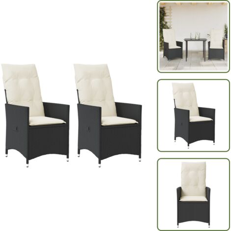 Sillas de jardín con respaldo ajustable - vidaXL Sillones reclinable jardín cojines 2 uds ratán sintético negro - Sillas de jardín con funda extraíble