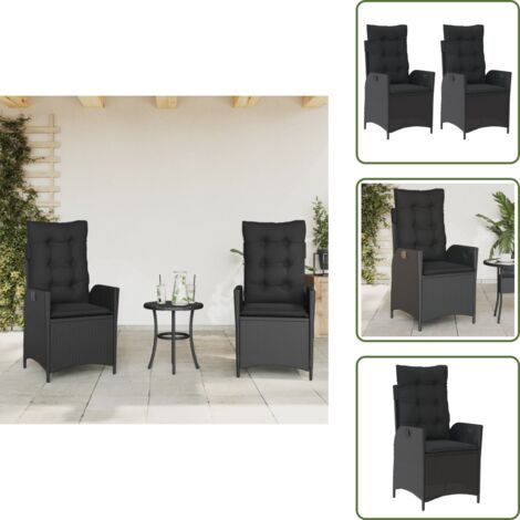 Sillas de jardín con respaldo ajustable - vidaXL Sillones reclinable jardín cojines 2 uds ratán sintético negro - Sillas de jardín con funda lavable