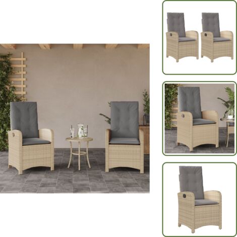 Sillas de jardín con respaldo ajustable - vidaXL Sillones reclinables jardín y cojines beige mix 2 uds ratán PE - Sillas de jardín con funda impermeable