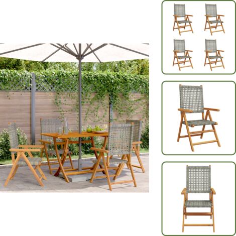Sillas de jardín con respaldo reclinable - vidaXL Sillas de jardín reclinables 4 uds ratán PE madera maciza gris - Sillas de jardín de madera