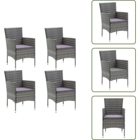Sillas de jardín con respaldo - vidaXL Sillas de comedor para jardín 4 unidades ratán sintético gris - Sillas de jardín ergonómicas