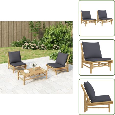 Sillas de jardín con respaldo - vidaXL Sillas de jardín 2 unidades bambú con cojines gris oscuro - Sillas de jardín con asiento cómodo