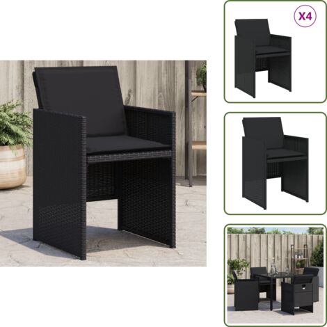 Sillas de jardín con respaldo - vidaXL Sillas de jardín con cojines 4 unidades ratán sintético negro - Sillas de jardín con cojines