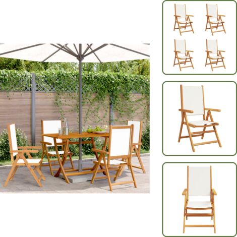 Sillas de jardín con respaldo - vidaXL Sillas jardín reclinables 4 uds tela madera maciza blanco crema - Sillas de jardín de madera