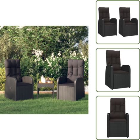 Sillas de jardín con respaldo - vidaXL Sillas reclinables de jardín y cojines 2 uds ratán PE negro - Sillas de jardín para patio