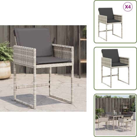 Sillas de jardín con respaldo - vidaXL Sillones de jardín con cojines 4 uds ratán sintético gris claro - Sillas de jardín con cojines