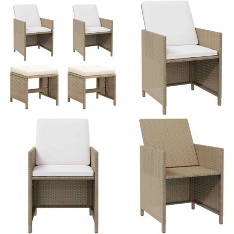 Sillas de jardín con taburetes 2 unidades ratán sintético beige - Taburetes - Ratán sintético