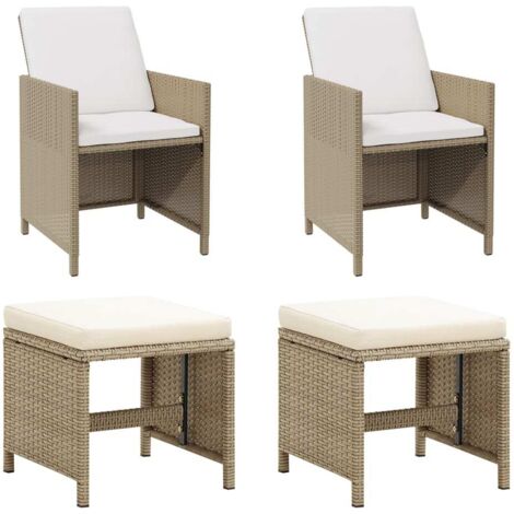 Sillas de jardín con taburetes 2 unidades ratán sintético beige vidaXL