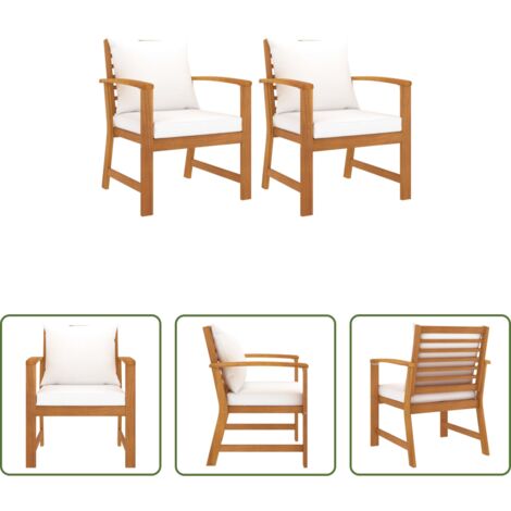 Sillas de jardín de madera -  Sillas de jardín con cojín crema 2 uds madera maciza de acacia