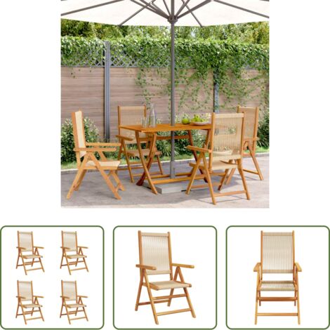 Sillas de jardín de madera -  Sillas de jardín reclinables 4 uds madera maciza acacia beige