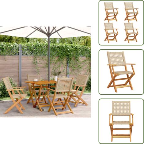 Sillas de jardín de madera - vidaXL Sillas de jardín plegables 4 uds madera maciza y ratán PE beige - Sillas de jardín con ratán PE