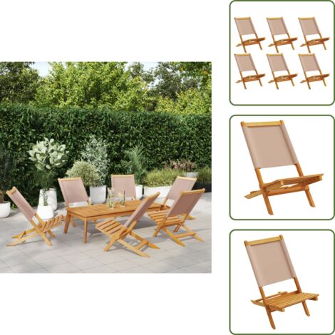 Sillas de jardín de madera - vidaXL Sillas de jardín plegables 6 uds madera maciza y tela taupe - Sillas de jardín con reposabrazos