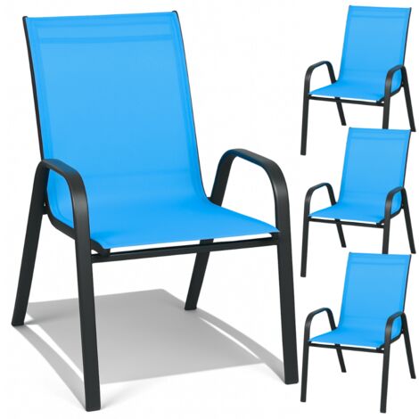 Sillas de jardín de metal para terraza, balcón, sillón de jardín azul, 4 unidades