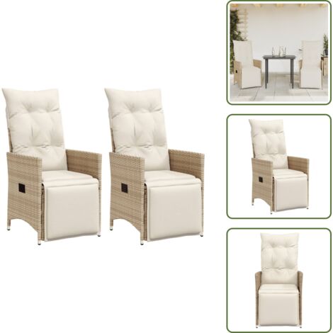 Sillas de jardín de ratán sintético - vidaXL Sillones reclinables de jardín con cojines beige 2 uds ratán PE - Sillas de jardín con funda impermeable