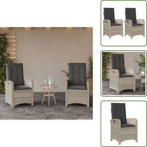 Sillas de jardín de ratán sintético - vidaXL Sillones reclinables de jardín con cojines gris 2 uds ratán PE - Sillas de jardín con funda impermeable