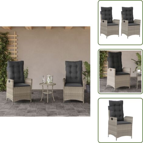 Sillas de jardín de ratán sintético - vidaXL Sillones reclinables de jardín con cojines gris 2 uds ratán PE - Sillas de jardín de acero