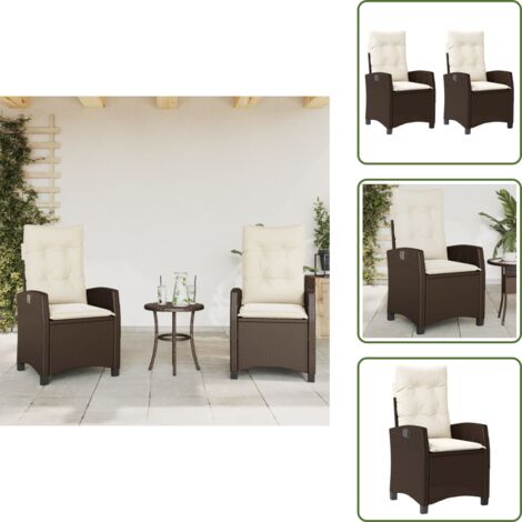Sillas de jardín de ratán sintético - vidaXL Sillones reclinables jardín con cojines marrones 2 uds ratán PE - Sillas de jardín de acero