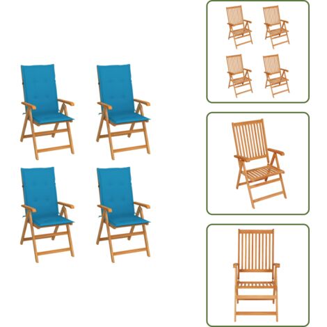 Sillas de jardín de teca - vidaXL Sillas de jardín 4 uds madera maciza de teca con cojines azules - Sillas de jardín plegables