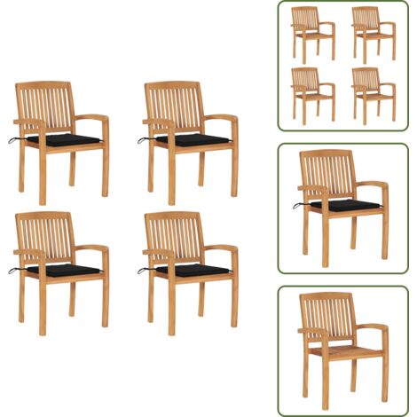 Sillas de jardín de teca - vidaXL Sillas de jardín apilables 4 uds madera de teca con cojines - Sillas de comedor