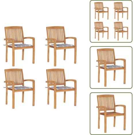 Sillas de jardín de teca - vidaXL Sillas de jardín apilables 4 uds madera de teca con cojines - Sillas de comedor