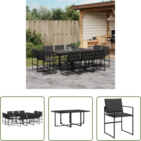 Sillas de jardín -  Juego de comedor de jardín 11 pzas con cojines textileno negro