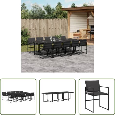 Sillas de jardín -  Juego de comedor de jardín 11 pzas con cojines textileno negro
