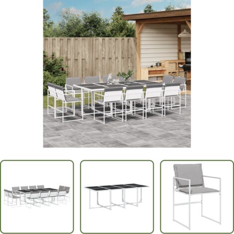 Sillas de jardín -  Juego de comedor de jardín 13 pzas con cojines textilene blanco