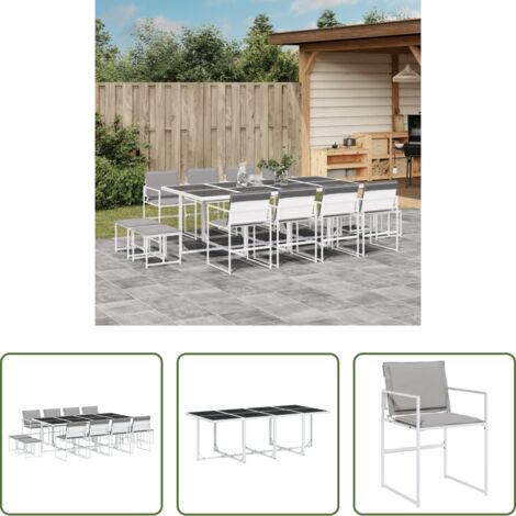 Sillas de jardín -  Juego de comedor de jardín 13 pzas con cojines textilene blanco