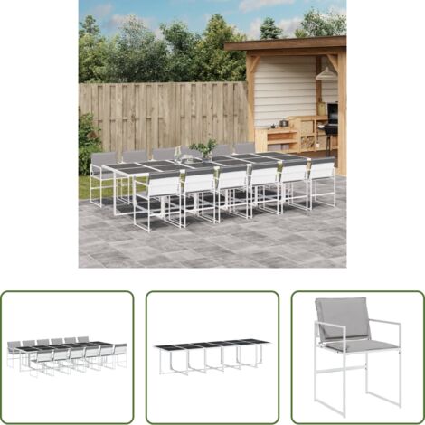 Sillas de jardín -  Juego de comedor de jardín 13 pzas con cojines textilene blanco