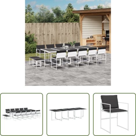Sillas de jardín -  Juego de comedor de jardín 15 pzas con cojines textilene blanco