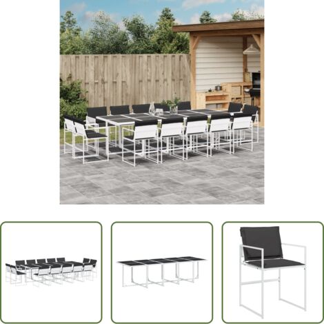 Sillas de jardín -  Juego de comedor de jardín 15 pzas con cojines textilene blanco
