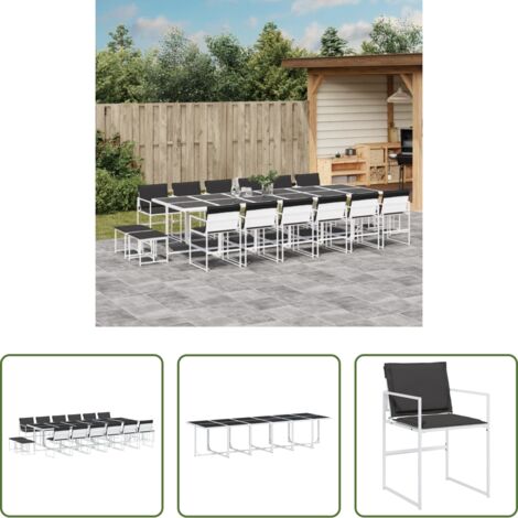 Sillas de jardín -  Juego de comedor de jardín 17 pzas con cojines textilene blanco