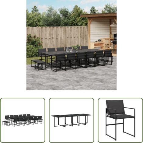 Sillas de jardín -  Juego de comedor de jardín 17 pzas con cojines textileno negro