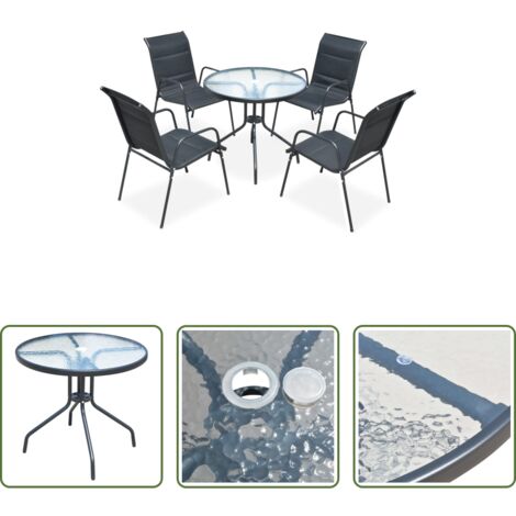 Sillas de jardín -  Juego de comedor de jardín 5 piezas de acero negro